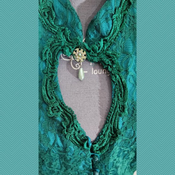 Nu Mode Vintage Emerald Green Lace Overlay Maxi Dress Edwardian - Picture 2 of 8